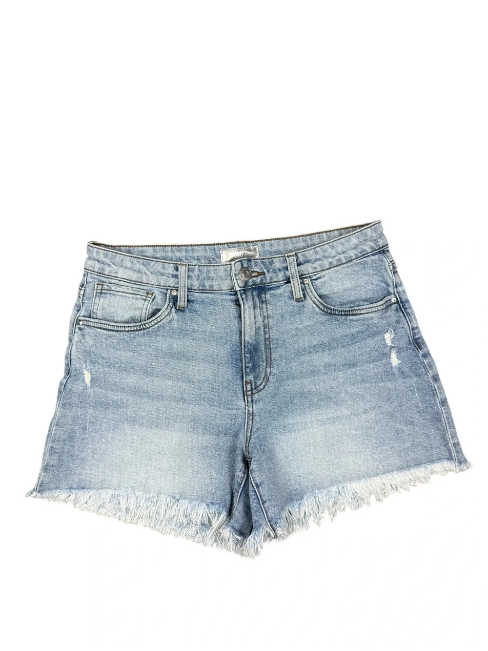 Kut from the Kloth Light Blue Frayed Hem High-Rise Denim Shorts